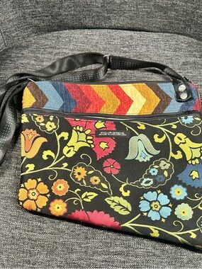 Floral Embroidered Crossbody Bag in Black Multicolor